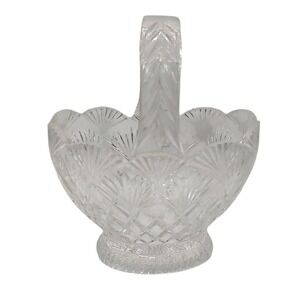 Imperial Slovakia Lead Crystal Basket with Handle Diamond Fan Pattern‎ SEE